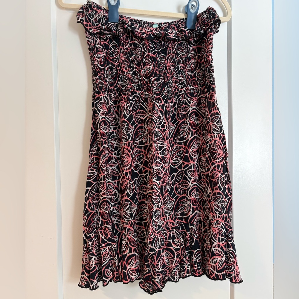 Strapless Vanilla Bay Black and Pink Abstract Dress